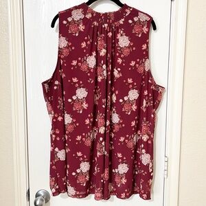 [Torrid] Burgundy Floral Print Top Mesh Smocked Mock Neck 3X Fall Office Work